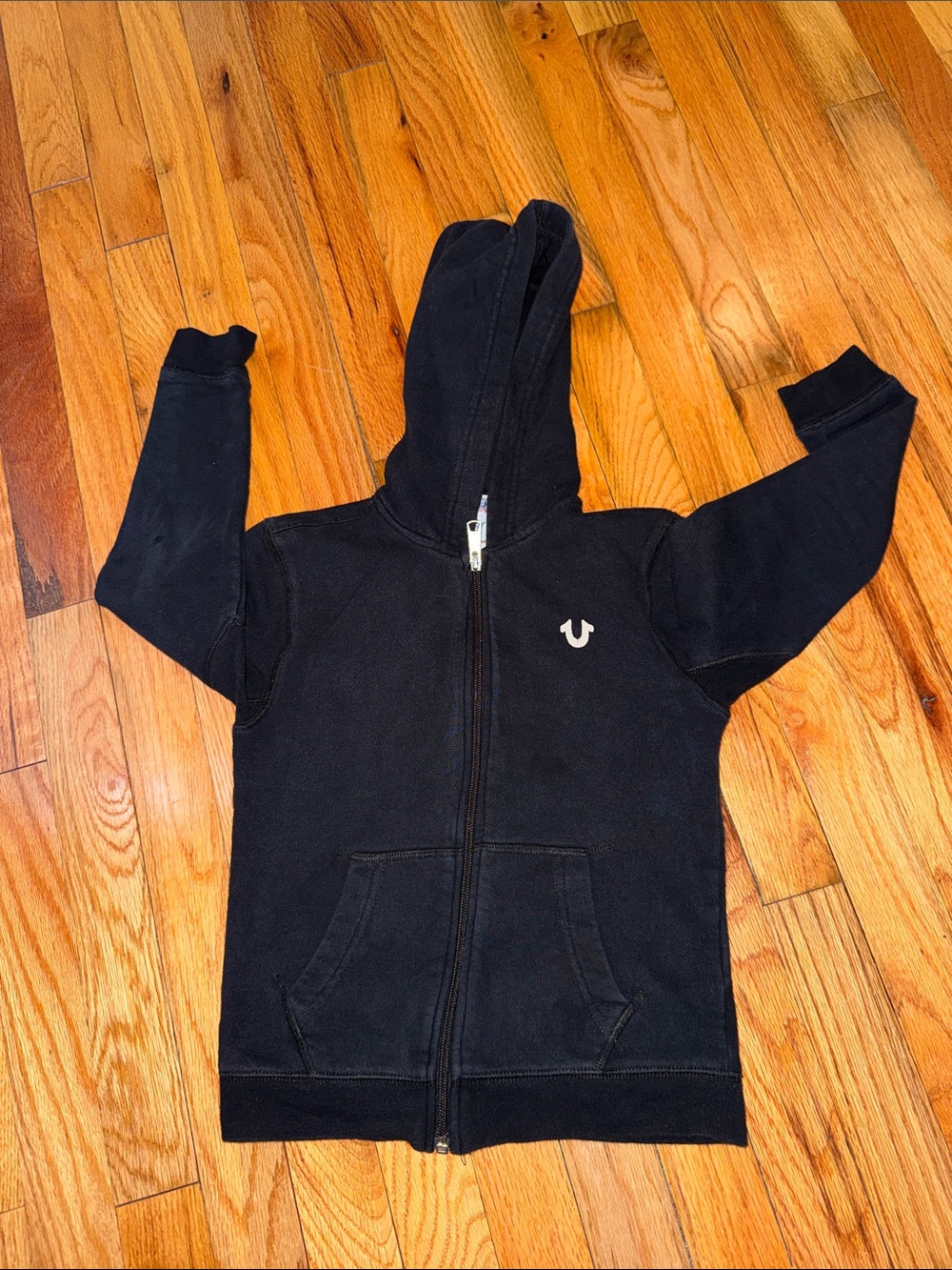 True Religion Kids Black Zip Hoodie with Small Logo
